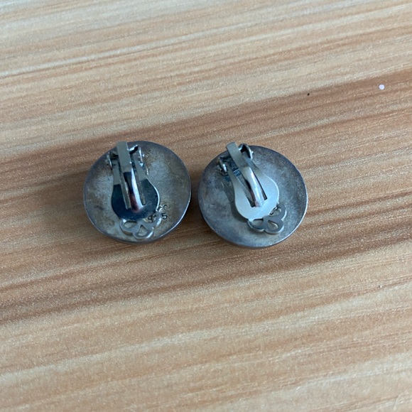 Antique Sterling Silver Turquoise Earrings Clip On - Picture 2 of 2